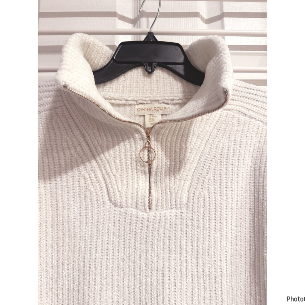 Cynthia Rowley White Soft Chenille Knit Ribbed Sweater Xsmall - Picture 2 of 4